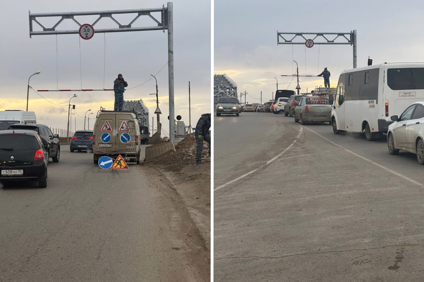 Сломанную рамку на астраханском мосту вернули на место