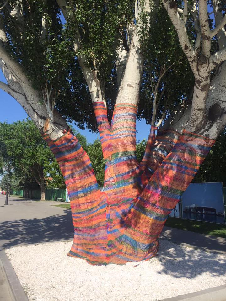 На астраханской сетевязальной фабрике сделали "свитер" для дерева