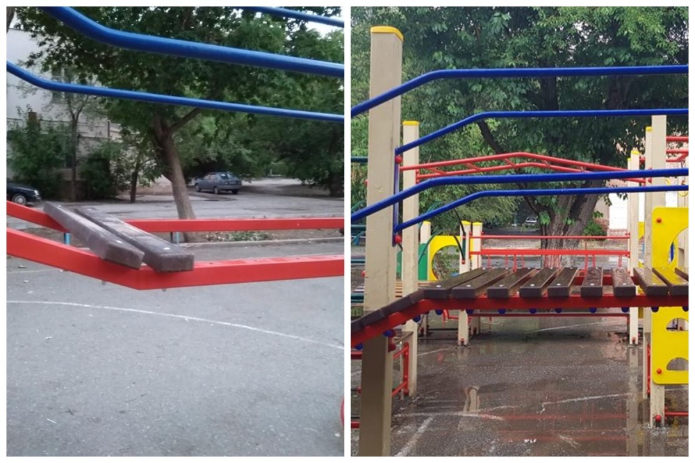 Астраханка пожаловалась на разбитую детскую площадку и через два дня ее отремонтировали