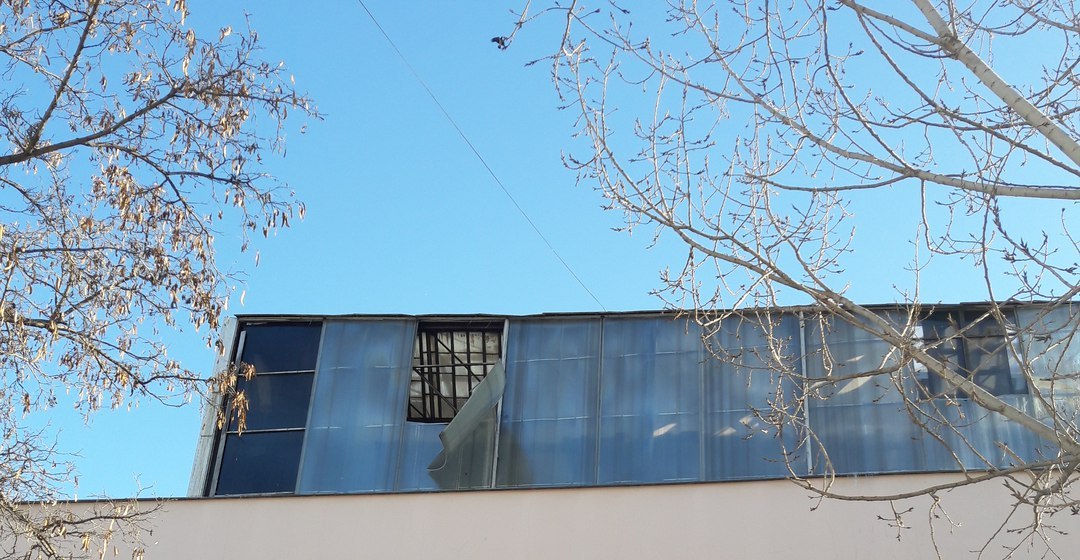 Легкий зимний ветерок треплет лист... поликарбоната на кинотеатре "Октябрь"