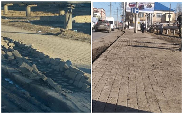 Развороченный тротуар на улице Н. Островского в Астрахани оперативно восстановили