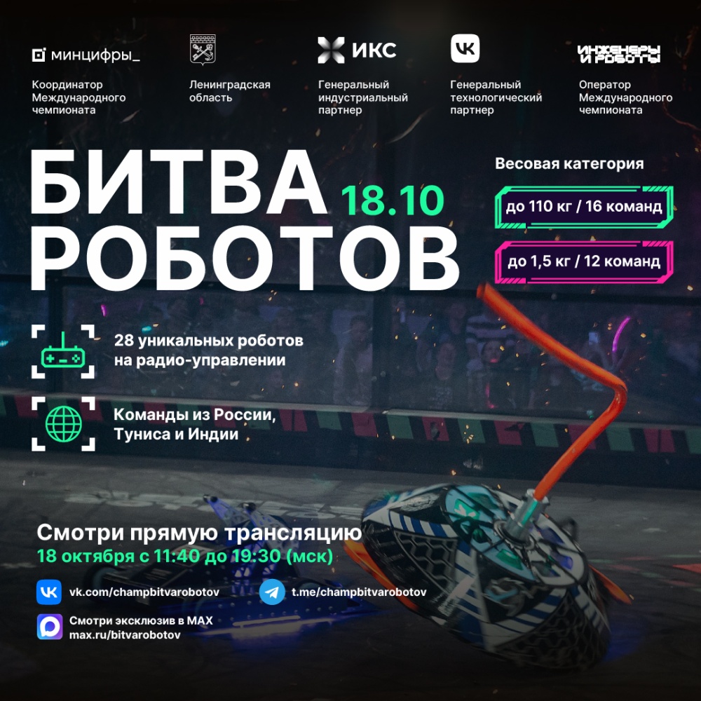Минцифры России информирует  о проведении третьего отборочного этапа Международного чемпионата по битве роботов сезона 2025 года