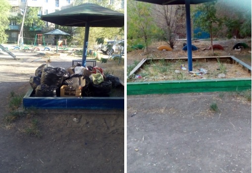 В Астрахани очистили от мусора детскую песочницу после публикаций в СМИ