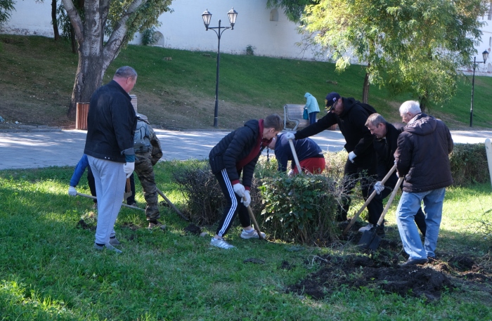 В центре Астрахани активно обновляется зеленая зона