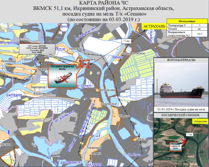 Под Астраханью грузовое судно село на мель