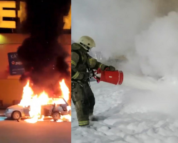 ﻿Астраханцы сняли эпичное видео с загоревшимся автомобилем у Ленты