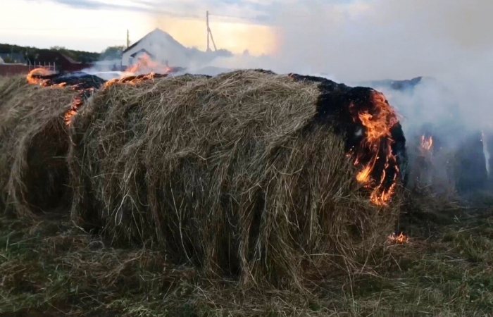 В селе на севере Астраханской области сгорело сено в рулонах