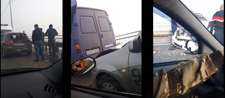 На мосту под Астраханью сразу пять столкновений из-за плохой видимости