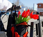 Велосипедисты-энтузиасты подарили астраханкам цветы 8 Марта. Фотоотчет