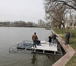 В Астрахани на Лебедином озере устанавливают новый домик для лебедей