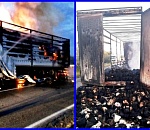 Под Астраханью почти час горел прицеп фуры с нитками