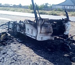 На астраханской трассе дотла сгорел вагон-прицеп