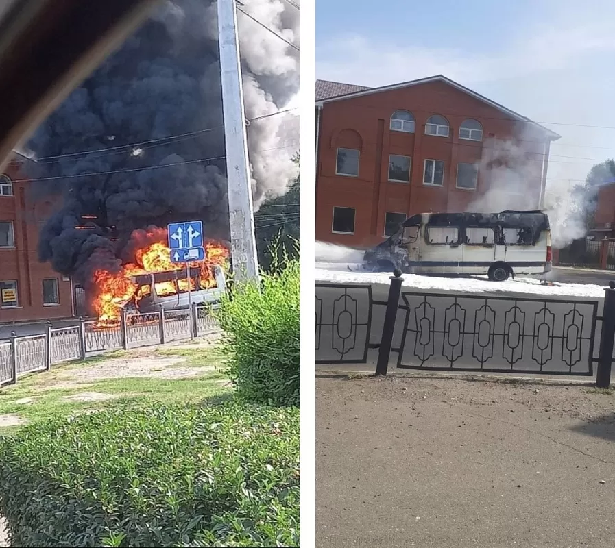 В Астрахани на улице Савушкина сгорела маршрутка